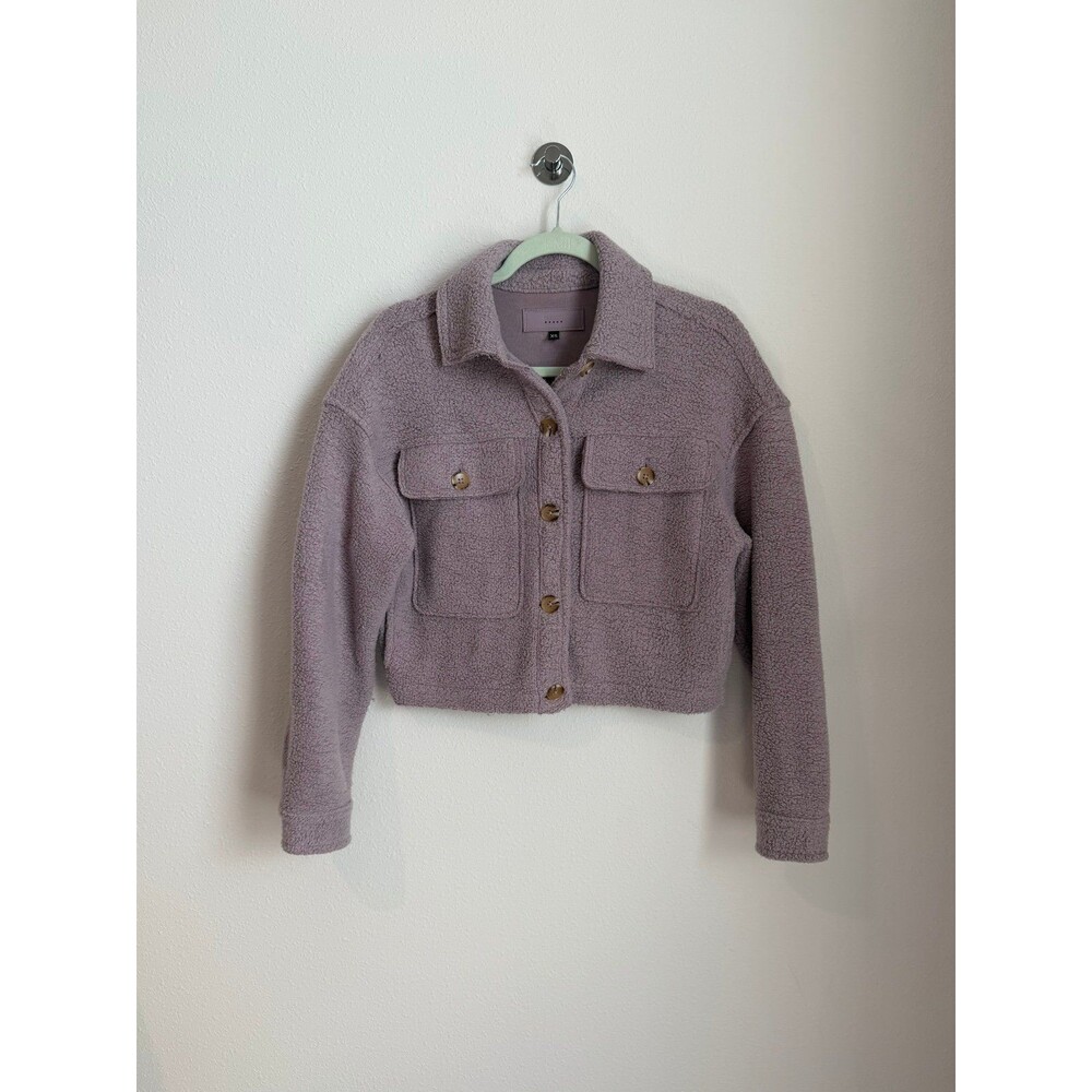 BLANK NYC Cropped Sherpa Button-Down Jacket in Dusty Soft Mauve XS